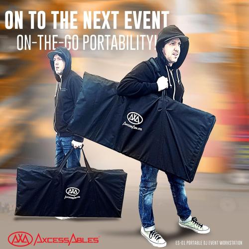 AxcessAbles Portable DJ Facade Booth with Black and White Lighting Scrims, Carry Cases | Standing DJ Table - 40 x 20 | DJ Controller Stand | Recording Mixer Stand | DJ Booth (ES-01)