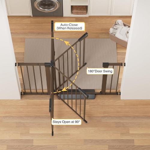 Cumbor 29.7-48 Baby Gate for Stairs, Mom's Choice Awards Winner-Dog Gate for Doorways, Auto Close Safety Pet Gate for Dogs Indoor, Easy Install Pressure Mounted Child Gate with Walk Thru Door, Brown