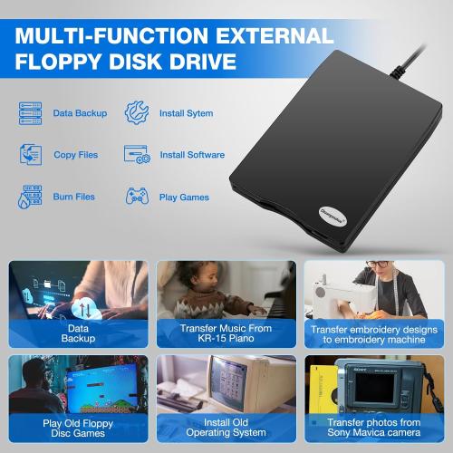 Floppy Disk Reader, 3.5 inch 1.44mb External USB Type A/C Floppy Disk Drive for PC, Laptop and Desktop Compatible with Windows 11/10/8/7/2000/XP, Not Compatible With Mac and Chrome, Black