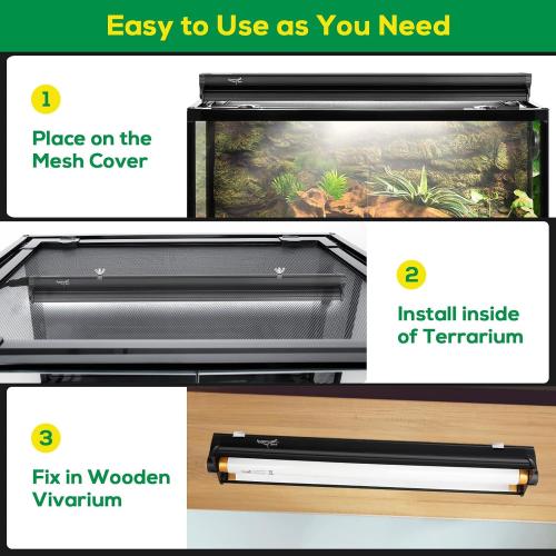 T5 UVB Reptile Light Fixture HO UVB Bulb Lighting Combo Kit, 10.0 UVB Light for Reptiles Terrarium Hood with 8W Reptile Light Bar UVA UVB Desert Lamp for Bearded Dragon Turtle Tank, 12 Inch