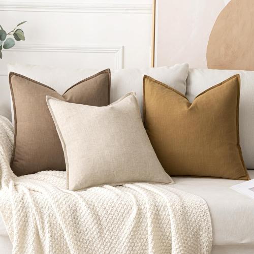 MIULEE Decorative Linen Pillow Covers 18x18 Inch Natural Beige ​Boho Farmhouse​ ​Neutral Couch Throw Pillows for Bed Pack of 2 Accent Modern Pillowcase Sofa Livingroom Home Decor