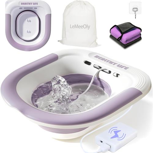 Sitz Bath, Unisex Sitz Bath for Toilet, Electric Sitz Bath for Hemorrhoids, Sitz Bath Soak Tub, Sitz Bath Postpartum Care, Home Use Portable for Easy Storage, Collapsible Storage, Wide Seat (Purple)