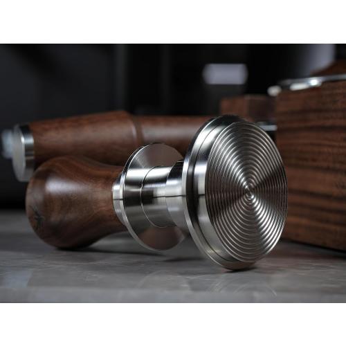 54mm Espresso Tamper For Breville Machines Calibrated Tamper Tool Espresso Walnut, Auto-Leveling and 30lb Spring Loaded Design Coffee Tamper With Stainless Steel Ripple Base
