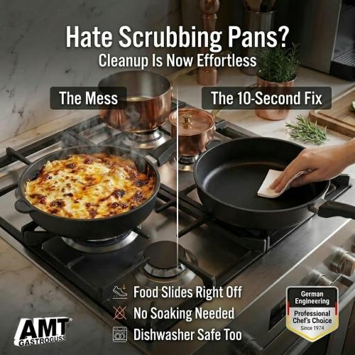AMT Gastroguss The World’s [.] Casserole Frying Pan, 9.5 inch, 2.8 inch deep, Die-Cast Aluminum Skillet, Non-Induction Stovetop, Lotan® Non-Stick Coating, Deep Skillet, Chef Pan, AMZN-724-US