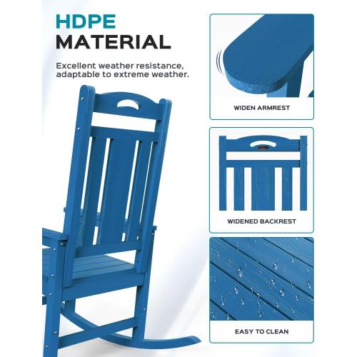 Ciokea Outdoor Rocking Chair, Navy Blue HDPE Rocking Chairs for Outside, All-Weather Comfortable Patio Rockers for Front Porch Deck Balcony