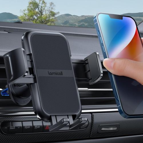 Lamicall 2025 Wider Clamp & Metal Hook Car Phone Holder Vent [Thick Cases Friendly] Phone Holders for Your Car Mount Automobile Hands Free Cradle Air Vent for iPhone 17 16 15 14 13 Pro Max Smartphone
