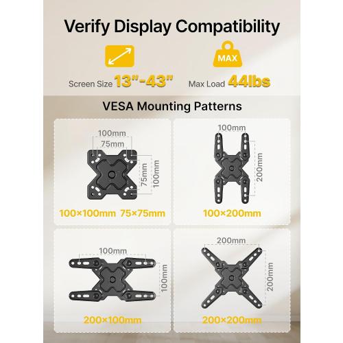 monTEK Full Motion TV Wall Mount Bracket for Most 13-43 Inch LED LCD Flat Screen TVs & Monitors, Swivel Tilt Extension Rotation with Articulating Arms, TV Mount Max VESA 200x200mm, up to 44lbs