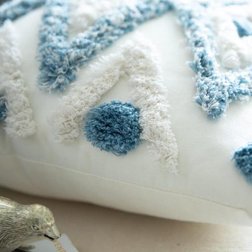 Set of 2 18x18 Inch Blue Cotton Woven Boho Throw Pillow Covers, Tufted Decorative Square Pillowcases Covers with Tassels for Couch Sofa Bed, Living Room Sofa, Farmhouse, 18x18 Inch Blue(2 pcs)