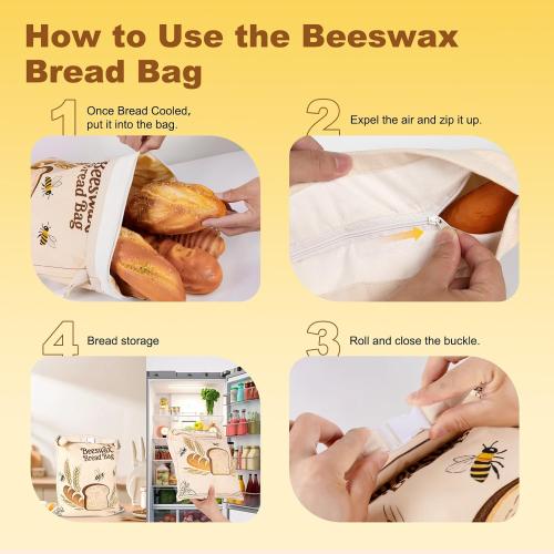 2 Pack Reusable Beeswax Bread Bags for Sourdough, 17inx13in Bread Bags for Homemade Bread, XL Natural Beewax Lined Bread Bag, Freezer Friendly Freshness Preservation for Food Storage