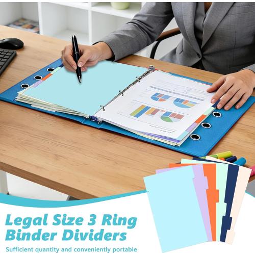 6 Sheets Platsic Legal Size 3 Ring Binder Dividers 9x14 Inch Legal Size Binder Divider Plastic Legal Tabbed Dividers Legal Index Dividers with 2 Cards Colorful File Separators for Office