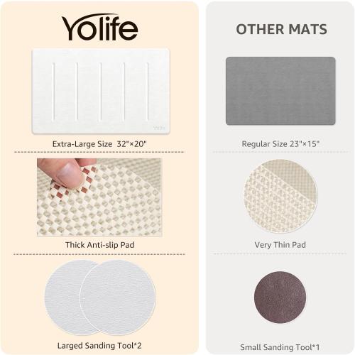 Yolife Stone Bath Mat Large, 32 x 20 Diatomaceous Earth Bath Mat for Bathroom, Super Absorbent Quick Drying Bathroom Stone Mat, Non-Slip Diatomite Shower Mat, Easy to Clean (White Grey)