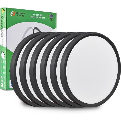 12 Inch LED Flush Mount Ceiling Light 6PK, 24W, 2520LM, 3000K/4000K/6000K CCT Selectable, Round Flat Panel Light Low Profile Ceiling Light Fitures for Hallway, Kitchen, Bedroom, Laundry Room, Black