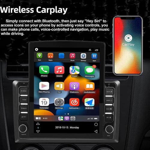 9.7in Vertical Double Din Car Stereo, Android10 MP5 Player Touchscreen Control, Dual System Mirror Link,FM Radio Receiver, Navigation,A2DP BT with Camera