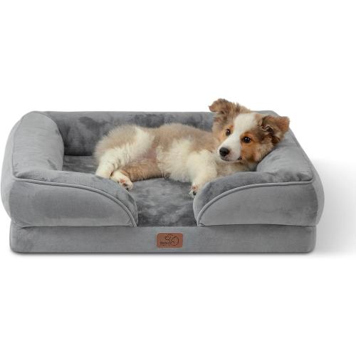 Bedsure Orthopedic Dog Bed Medium Size Dogs - Washable Small Medium Dog Cat Bed Waterproof, Comfort Cats Couch Sofa with Washable Removable Cover, Pets Bed with Nonskid Bottom, Grey, 28