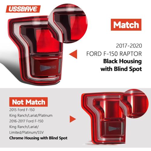 LED Tail Lights Compatible with 2017-2020 Ford F150 Raptor Taillight Assembly Rear Lamp Taillights HL3Z13405H (Left - Driver Side Black Housing, 2017-2020 F150)