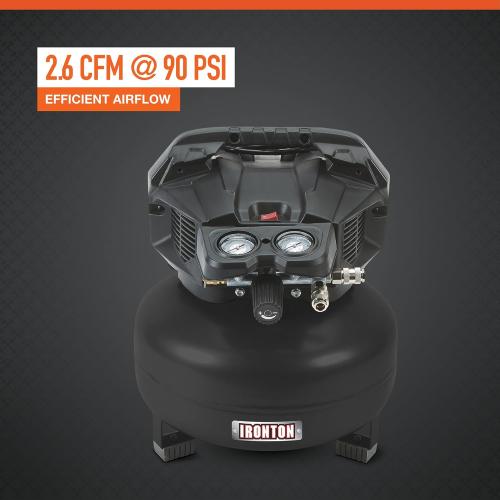 Ironton Oil-Free Pancake Compressor, 1.6 HP, 6-Gallon, 2.6/3.6 CFM