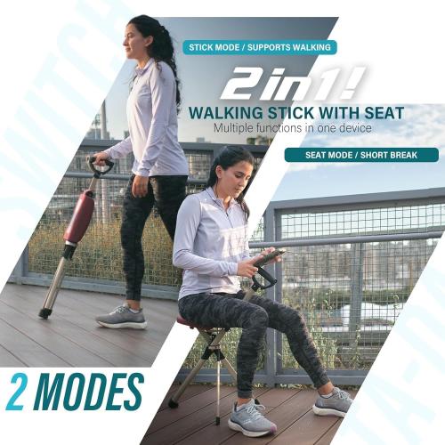 STEP2GOLD Ta-Da Chair Green Series 2 PRO, Portable Trekking Hiking Pole, Folding Walking Stick with Seat, Walking Cane with Chair, Foldable Chair, Lightweight Aluminum, Easy Carry and Storage, Anti-Slip