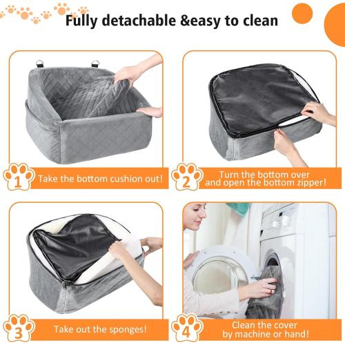 Dog Car Seat for Small Dogs,Detachable Washable Dog Booster Seat for Medium Dogs Under 30lbs, Pet Car Seat Travel Bed with Storage Pockets and Dog Safety Belt (Grey)
