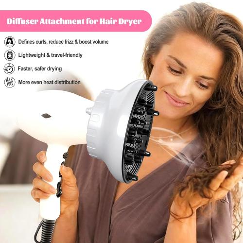 Universal Hair Diffuser for 1.4-3.1 Blow Dryers, Diffuser Hair Dryer Attachment, Professional Hair Diffuser for Curly Wavy Long Thick Hair, Reduces Frizz & Defines Curls, Home/Travel Use, White