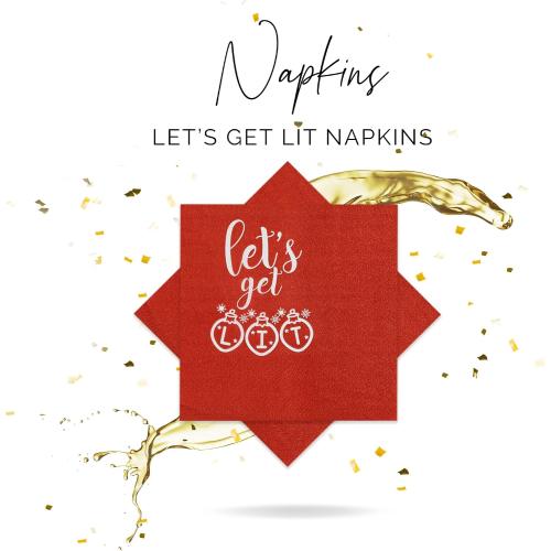 Christmas Napkins – 52 Pack Christmas Party Decorations with “Let's Get Lit” Design – Friendmas Napkins for Holiday Table, Friends Gatherings, and Festive Celebrations