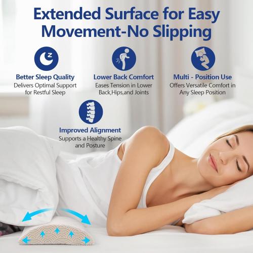 Cozyhealth - 3.15H*23.6L - Soft Lumbar Pillow for Sleeping, Memory Foam Back Lumbar Support Cushion for Lower Back Pain Relief Bed Waist Sleep Support Pillow for Side, Back Sleepers (White, Large)