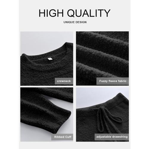 ANRABESS Women's Fuzzy  Pajama Sets 2 Piece Outfits Long Sleeve Top Wide Leg Pants Lounge Matching Set 2025 Fall Winter size XS