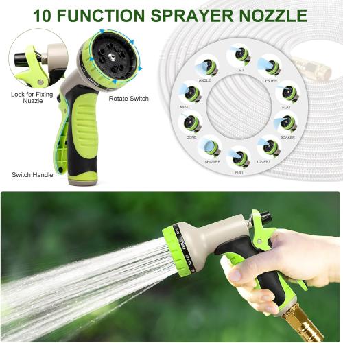 Metal Garden Hose 100FT, Stainless Steel Heavy Duty Water Hose with 10 Function Nozzle & Brass Nozzle, Sturdy and Lightweight, No Kink & Tangle, Easy to Use & Store, Suitable for Yard and Lawn