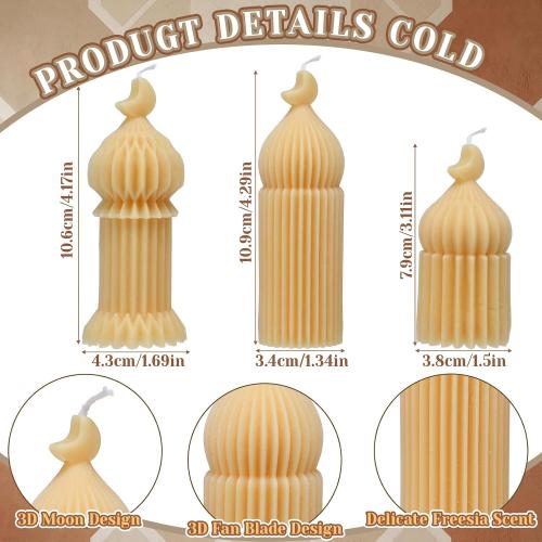 Lyrow 3 Pcs Ramadan Mubarak Scented Soy Candles Eid Islamic Muslim Home Decor Ramadan Mosque Shaped Small Pillar Candles Set Gift for Islam Eid Muslim Festival Home Decorations, 3 Design
