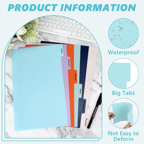 6 Sheets Platsic Legal Size 3 Ring Binder Dividers 9x14 Inch Legal Size Binder Divider Plastic Legal Tabbed Dividers Legal Index Dividers with 2 Cards Colorful File Separators for Office