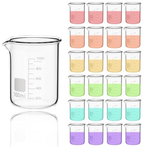 12 Pcs Glass Beaker, Heavy Duty Lab Beaker with Printed, High Borosilicate Class Measuring Cup Bulk Graduation for Laboratories Classrooms or Home (100ml)