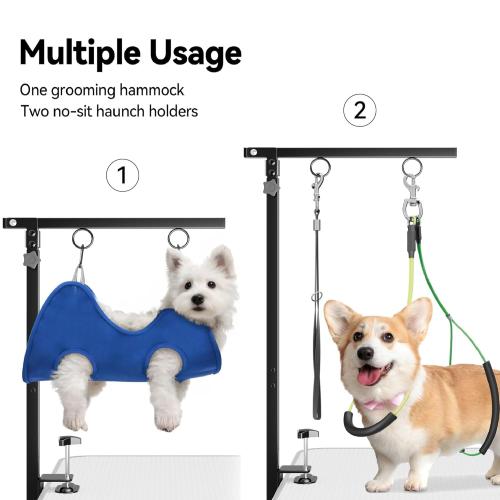 Foldable Dog Grooming Arm with Clamp: Adjustable Height 26-40, Dog Grooming Table Arm with Hammock and No-Sit Holder, Grooming Restraint for Small Medium Dogs at Home or Salon