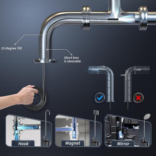 Endoscope Camera with Light, Inspection Borescope Camera with 4.3 IPS Screen, 1920P HD with 8 LED Lights, 32.8FT Semi-Rigid Cord Bore Scope, IP67 Waterproof Endoscope for Sewer, Dual Lens(Orange)