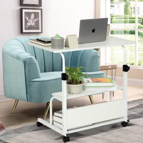QZMDSM Portable Desk with Wheels Small Standing Desk on Wheels Adjustable Height Rolling Desksfor Home Office Study White