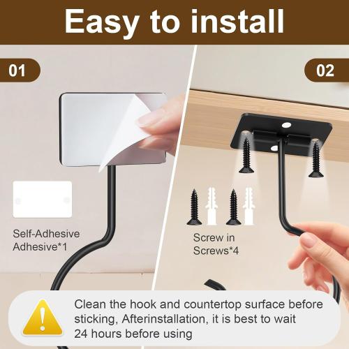 2 Pcs Banana Hook, Under Cabinet Foldable Banana Hanger | Black Self-Adhesive Under Cabinet Foldable Metal Banana Hanger, Banana Hook Holder to Keep Bananas Fresh, Save Space