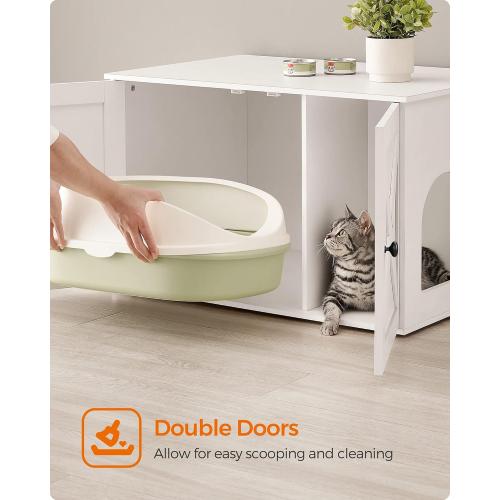 Feandrea Cat Litter Box Enclosure, Litter Box Furniture Hidden with Removable Divider, Indoor Cat House, End Table, 31.5 x 20.9 x 19.7 Inches, White UPCL002W01