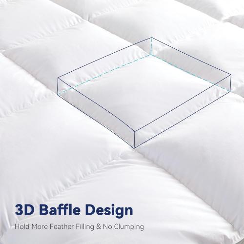 3 Inch White Goose Feather Mattress Topper,Full Feather Bed Topper,Mattress Cover with Straps,Ultra Soft Pillowtop,100% Organic Cotton Fabric(54”x75”)