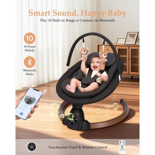 Baby Swing for Infants, Electric Baby Swing with Bluetooth, Portable Infant Swing with 5 Speeds, 10 Songs, 5-Point Harness & Remote Control, for Newborns Infants Indoor Outdoor Use (Black)