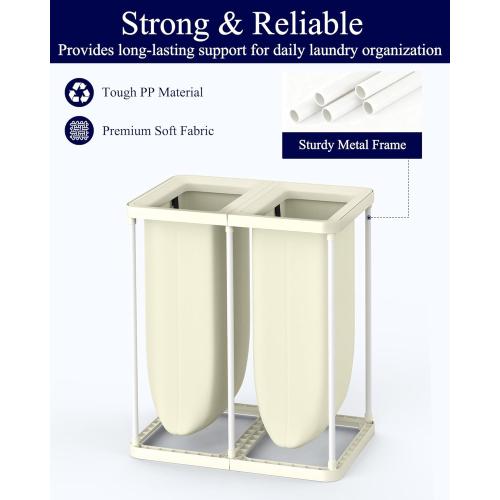 Kitsure Laundry Basket 160L – Large Laundry Hamper with Lid, 2-Compartment Divided Clothes Sorter with Removable Hamper Bags, Beige Organizer for Laundry Room, Bathroom & Bedroom, 22.2 x 16 x 27.4