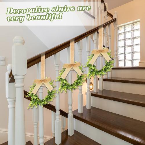 Yilloog 6 Pcs Mini Christmas Wreaths for Kitchen Cabinet 9 Small Christmas Artificial Boxwood Wreaths with Linen Bow Xmas Party Decor for Door Window Wall Farmhouse Hanging