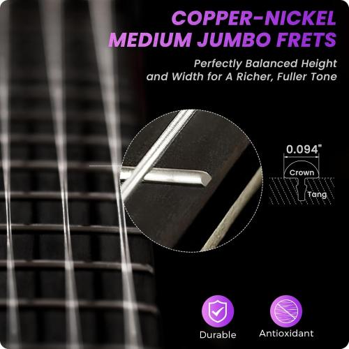39 Solid Body Electric Guitar: Electric Guitar Kit with Bone Nut, Full Size 6 String Guitars with 24 Frets 10 Pack Guitar Picks (Purple)