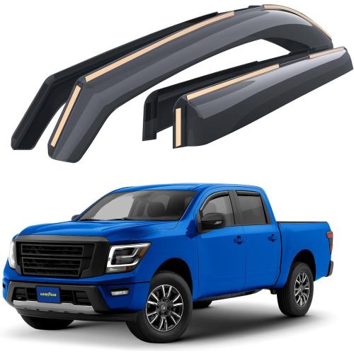 Goodyear Shatterproof in-Channel Window Deflectors for Nissan Titan 2017-2024 Crew Cab, Rain Guards, Window Visors for Cars, Vent Deflector, Car Accessories, 4 pcs - GY007984