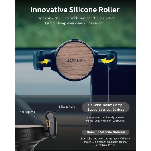 Jowua 6D Tesla Compatible Invisible Foldaway Car Mount (Qi2 Universal Roller Mount) Compatible for Tesla Tesla Model 3/ Y, Model S/X Plaid