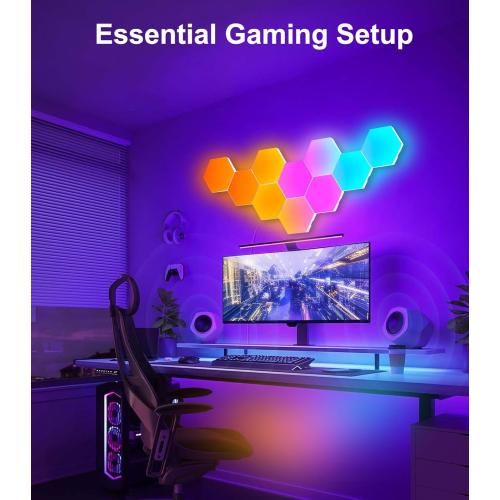10 pack Large Hexagon LED Lights for Bedroom, Smart Home Gaming LED Wall Lights RGB-IC Gaming Room Decor Work with Alexa Google Assistant, Voice/App Control, Music Sync, DIY Modular Light Panels, 10 Pack