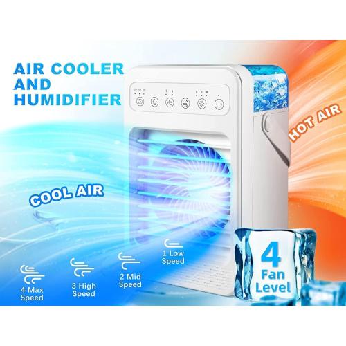 Portable Air Conditioners, Mini Air Conditioner Personal Evaporative Air Cooler with 4 Speeds 7 Colors, 600ML Portable Ac Unit Fan 2 Cool Mist Cooling Fan for Room Office Car