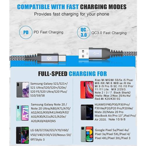 Type C Grey sweguard USB Type C iPhone 16 Pro Max Charger Cable [2-Pack,6.6ft 6.6ft] Nylon Braided USB C Cord for iPhone 16 15 Pro Max Samsung Galaxy S24 S23 S22 S21 S20 S10 A53 A15 Note Flip Pixel LG Moto PS5