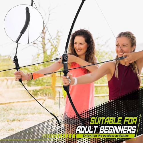 CrazyMouse Bow and Arrow for Teens Beginners Adults Recurve Bow Set 8 Arrows 5 Target Face Archery Longbow Kit Backyard Games Gift for Outdoor Sports