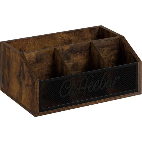 YINMIT Coffee Station Organizer for Countertop, Wood Coffee Bar Organizer with Removable Dividers for Pods, Syrup, Cups, Stirrer, Tea - Office Coffee Bar Accessories