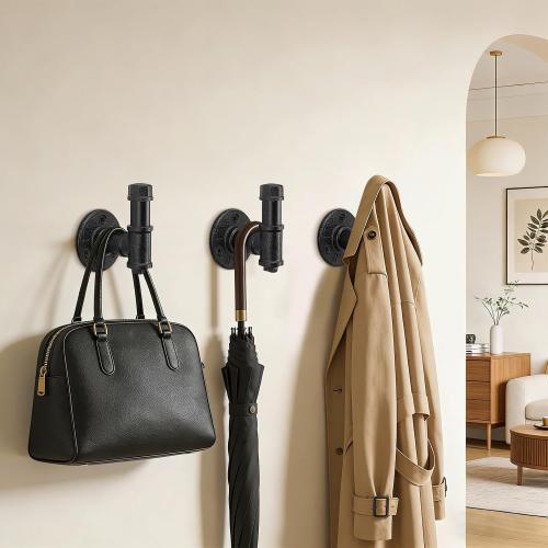 NearMoon 3 Packs Bathroom Robe and Towel Hooks for Hanging, Rustic Style Vintage Industrial Pipe Wall Mounted Hooks, Heavy Duty DIY Hardware Coat Hook for Kitchen (3 Inch)
