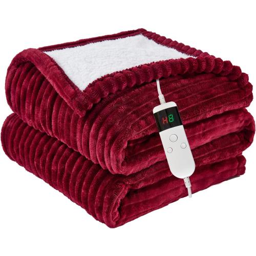 Heated Blanket Electric Throw, Soft Flannel Heating Blanket with 8 Hours Auto Off 10 Fast Heating Levels Machine Washable Sherpa Heated Blanket with Overheating Protection