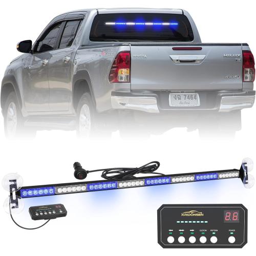 XRIDONSEN 35 inch Blue White Traffic Advisor Light Bar 48 LED Emergency Strobe Lights Safety Warning Front/Rear Window Lights w/Display Controller for Police Firefighter Ambulance Vehicles Trucks